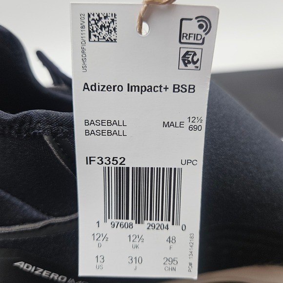 Adidas Adizero Impact+ BSB Baseball Cleats Men's Size 13 White Black IF3352 New - Picture 9 of 9